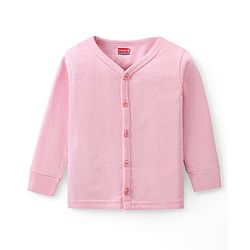 Babyhug Full Sleeves Front Open Solid Thermal Vest & Pant - Pink