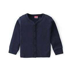 Babyhug Full Sleeves Front Open & Solid Colour Thermal Vest and Pant Set - Navy Blue