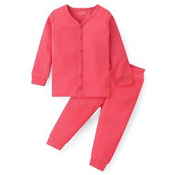 Babyhug Full Sleeves Front Open & Solid Colour Thermal Vest and Pant Set - Coral
