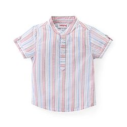 Babyhug Cotton Woven Half Sleeves Striped Mandarin Collar Shirt & Shorts Set - Multicolor