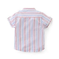 Babyhug Cotton Woven Half Sleeves Striped Mandarin Collar Shirt & Shorts Set - Multicolor