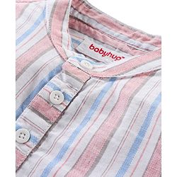 Babyhug Cotton Woven Half Sleeves Striped Mandarin Collar Shirt & Shorts Set - Multicolor