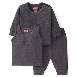 Babyhug Solid Full Sleeves Thermal Vests & Pant Set - Dark Grey