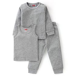 Babyhug Full Sleeves Solid Thermal Vests & Pant Set -Light Grey