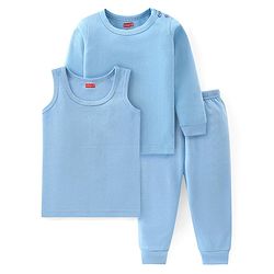 Babyhug Full Sleeves Solid Thermal Vests & Pant Set -Blue