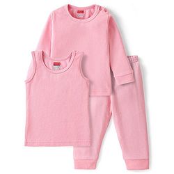 Babyhug Full Sleeves Solid Thermal Vests & Pant Set - Pink