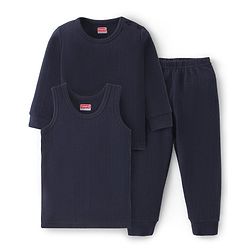 Babyhug Full Sleeves Solid Thermal Vests & Pant Set -Dark Navy Blue