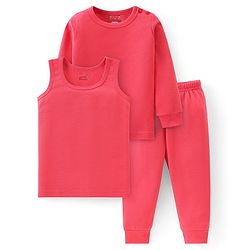 Babyhug Full Sleeves Solid Thermal Vests & Pant Set -Coral