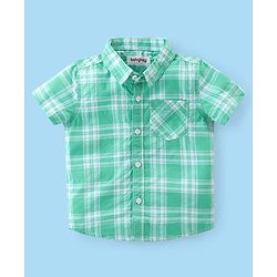 Babyhug Cotton Woven Half Sleeves Checked Shirt & Shorts Set - White & Green
