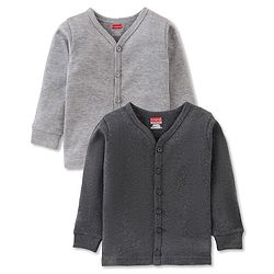 Babyhug Cotton Blend Full Sleeves Front Open Solid Color Thermal Wear Pack Of 2 - Grey