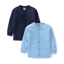 Babyhug Front Open Full Sleeves Thermal Vest Solid Colour Pack of 2- Navy & Light Blue