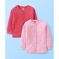 Babyhug Front Open Full Sleeves Thermal Vest Solid Colour Pack of 2- Pink & Coral