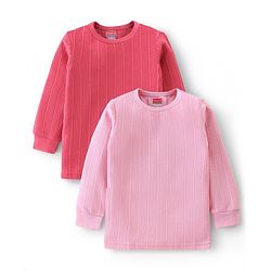 Babyhug Pullover Full Sleeves Solid Thermal Vests Pack of 2 - Pink & Coral