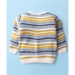 Babyhug Knit Full Sleeves Co-ords Striped Front Open Sweater Set with Cap - Multicolor