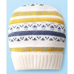 Babyhug Knit Full Sleeves Co-ords Striped Front Open Sweater Set with Cap - Multicolor