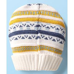 Babyhug Knit Full Sleeves Co-ords Striped Front Open Sweater Set with Cap - Multicolor