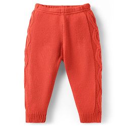 Babyhug Knit Full Sleeves Sweater Set with Cable Knit Design - Orange