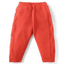 Babyhug Knit Full Sleeves Sweater Set with Cable Knit Design - Orange