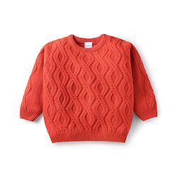 Babyhug Knit Full Sleeves Sweater Set with Cable Knit Design - Orange