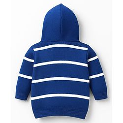 Babyhug Knit Full Sleeves Hooded Sweater Set With Stripes - Blue