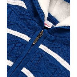 Babyhug Knit Full Sleeves Hooded Sweater Set With Stripes - Blue