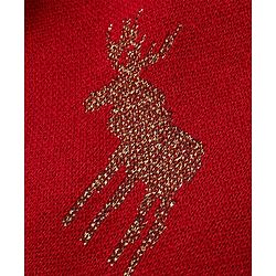 Babyhug Knitted Full Sleeves Front Open Hooded Sweater & Pant With Reindeer Design - Red