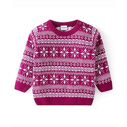 Babyhug Knitted Full Sleeves Sweater Set with Cap Intarsia Design -  Dark Pink