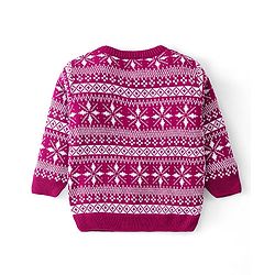 Babyhug Knitted Full Sleeves Sweater Set with Cap Intarsia Design -  Dark Pink