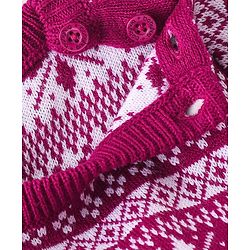 Babyhug Knitted Full Sleeves Sweater Set with Cap Intarsia Design -  Dark Pink