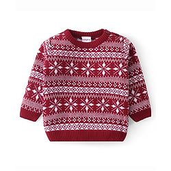 Babyhug Knitted Full Sleeves Sweater Set with Cap &  Intarsia Design - Red