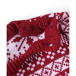 Babyhug Knitted Full Sleeves Sweater Set with Cap &  Intarsia Design - Red