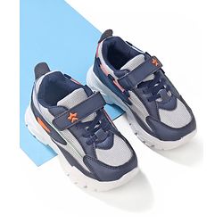 Cute Walk by Babyhug Color Block Sneakers with Velcro - Navy Blue &  Grey