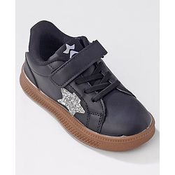 Cute Walk by Babyhug Sneaker Shoes with Velcro Closure and Star Print - Black