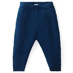 Babyhug Fleece Knit Full Length Woollen Pants With Cable Knit Design - Navy
