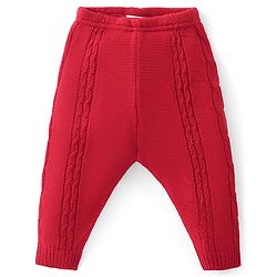 Babyhug Fleece Knit Full Length Woollen Pants With Cable Knit Design - Red