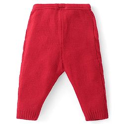 Babyhug Fleece Knit Full Length Woollen Pants With Cable Knit Design - Red