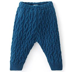 Babyhug Cable Knit Design Fleece & Woollen Pant Solid Colour - Teal Blue