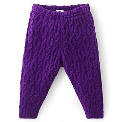 Babyhug Fleece Knit Full Length Woollen Pants With Cable Knit Design - Purple