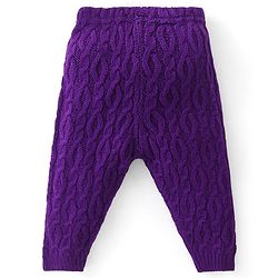 Babyhug Fleece Knit Full Length Woollen Pants With Cable Knit Design - Purple