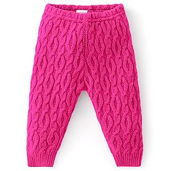Babyhug Fleece Knit Full Length Woollen Pants With Cable Knit Design - Purple