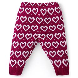 Babyhug Knit Full Length Fleece Bottom Hearts Printed - Red