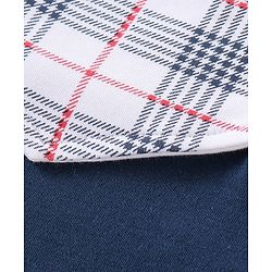 Babyhug Interlock Cotton Knit Full Sleeves Party Romper with Attached Checked Waist Coat & Bow Detailing - Navy Blue