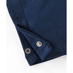 Babyhug Interlock Cotton Knit Full Sleeves Party Romper with Attached Checked Waist Coat & Bow Detailing - Navy Blue