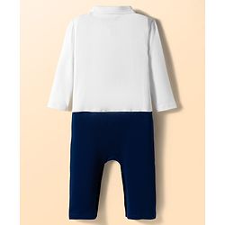 Babyhug 100% Cotton Knit Interlock Full Sleeves Romper with Tie Pocket Print - Navy Blue