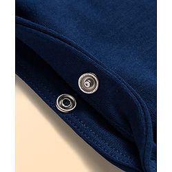 Babyhug 100% Cotton Knit Interlock Full Sleeves Romper with Tie Pocket Print - Navy Blue
