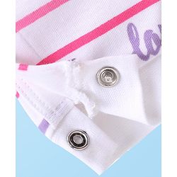 Babyoye 100% Cotton Knit Full Sleeves Romper With Striped & Text Print - White