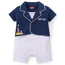 Babyhug 100% Cotton Half Sleeves  Romper with Light House Print- Navy Blue