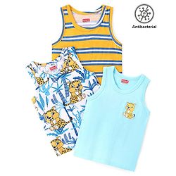 Babyhug 100% Cotton Sleeveless Antibacterial Sando Stiped & Cheetah Print Pack of 3 - Multicolour
