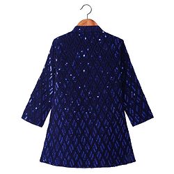 Babyhug Woven Full  Sleeves Sequined Embroidered  Kurta Pyjama Set - Navy Blue