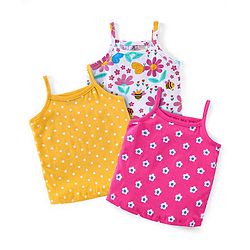 Babyhug 100% Cotton Knit Singlet Sleeves Antibacterial Slips  with Floral & Polka Dots Print Pack of 3 - Pink White & Yellow